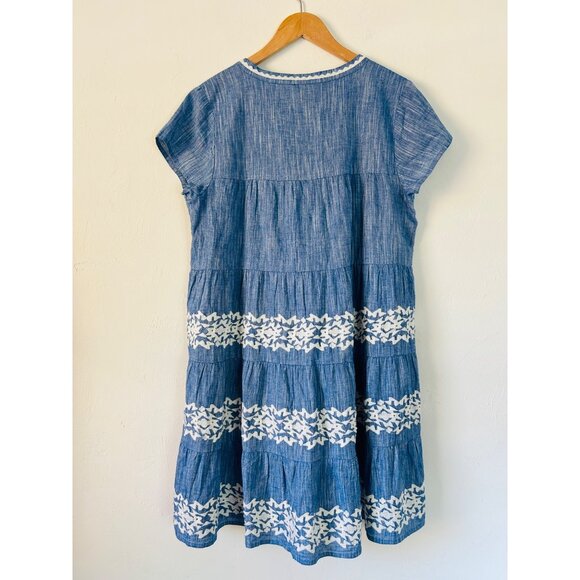 Roller Rabbit Womens Sz Larga Blue & White Embroidered Cotton Tiered Dress - Picture 5 of 9
